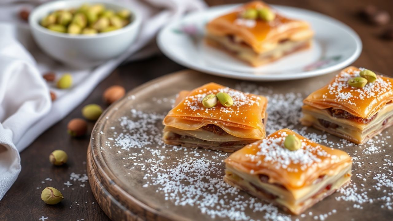 Golden Turkish pistachio baklava, a sweet emerald jewel of the Ottoman kitchen.