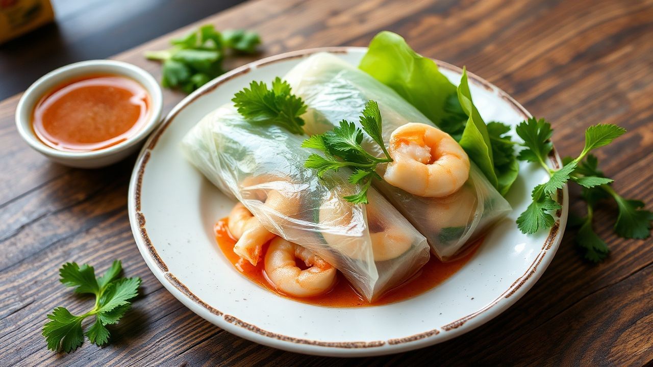 Fresh Vietnamese shrimp spring rolls, bursting with summer flavor.