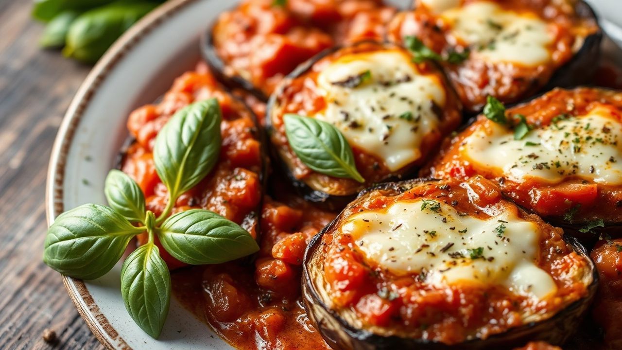Golden, layered eggplant parmesan, revealing authentic Italian flavors beyond the sauce.