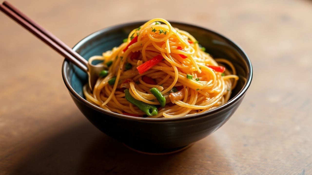 Vibrant Korean Japchae, a delicious noodle dish, showcasing its soul.