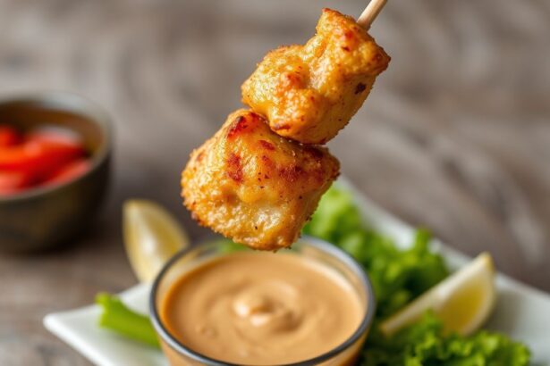 Juicy chicken satay skewers with irresistible peanut sauce glaze.