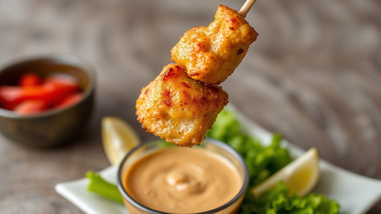 Juicy chicken satay skewers with irresistible peanut sauce glaze.