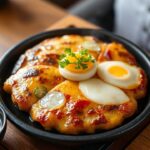 Savory Okonomiyaki, a customizable Japanese comfort food delight.