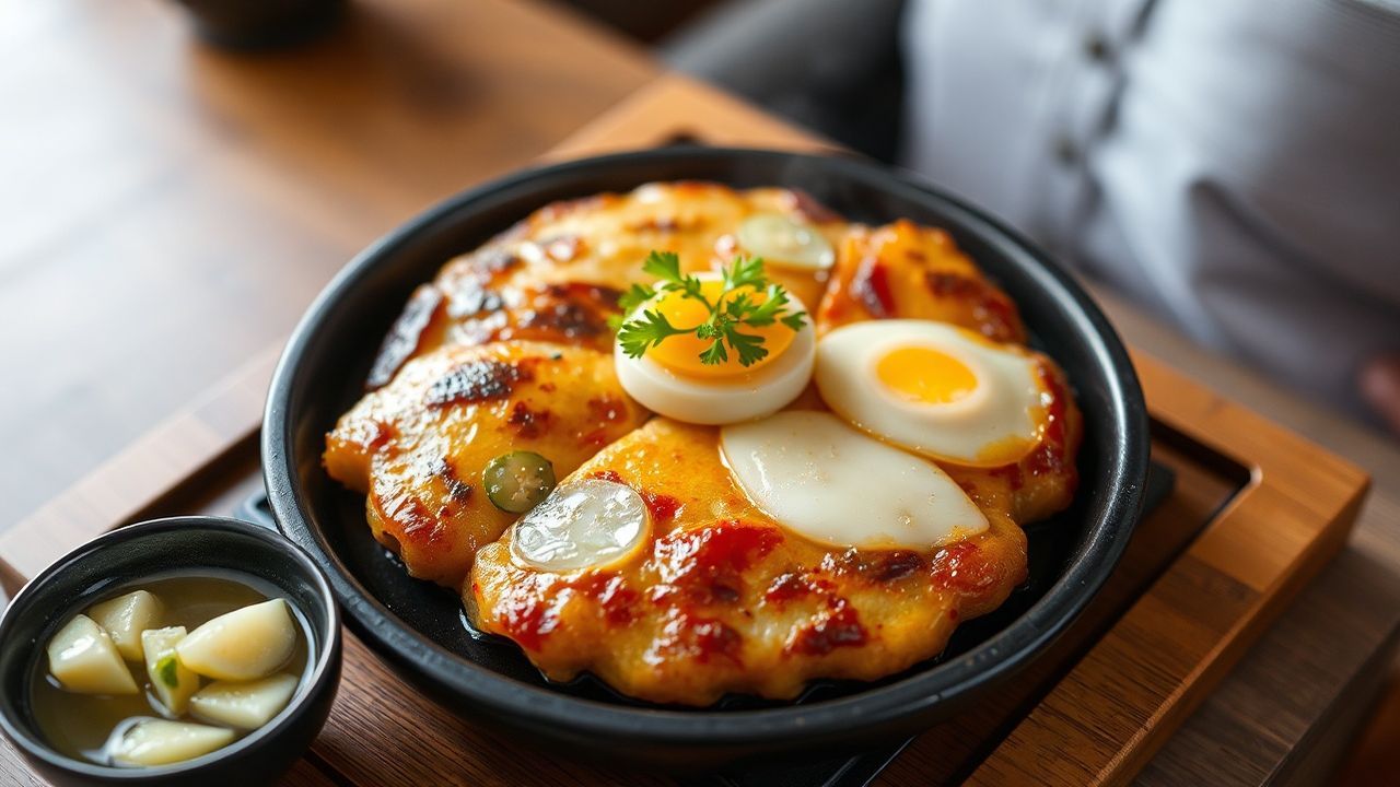 Savory Okonomiyaki, a customizable Japanese comfort food delight.