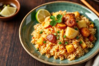 Authentic Thai pineapple fried rice with chicken, vibrant and flavorful.