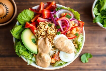 Vibrant Gado-Gado salad, a cornerstone of Indonesian cuisine, bursting with color.
