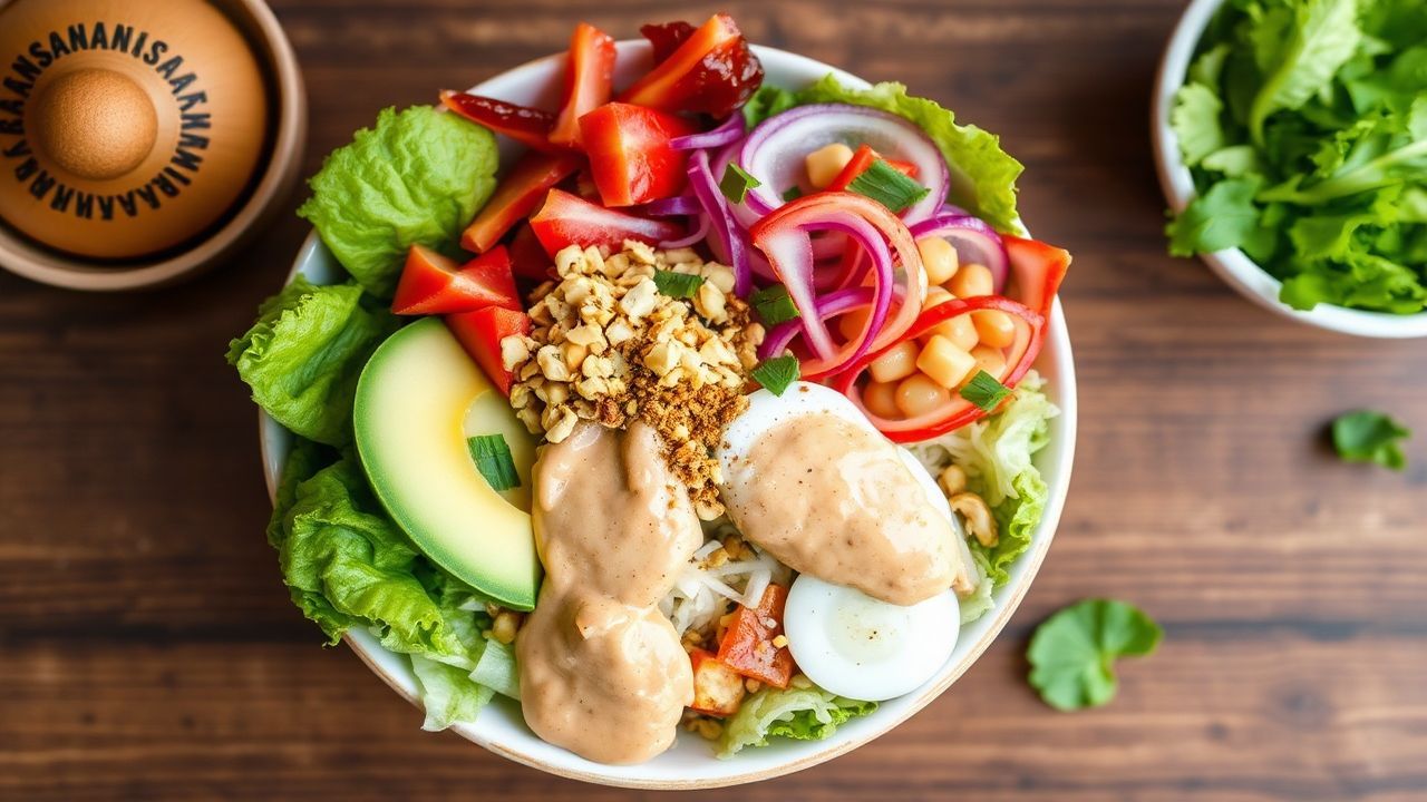 Vibrant Gado-Gado salad, a cornerstone of Indonesian cuisine, bursting with color.