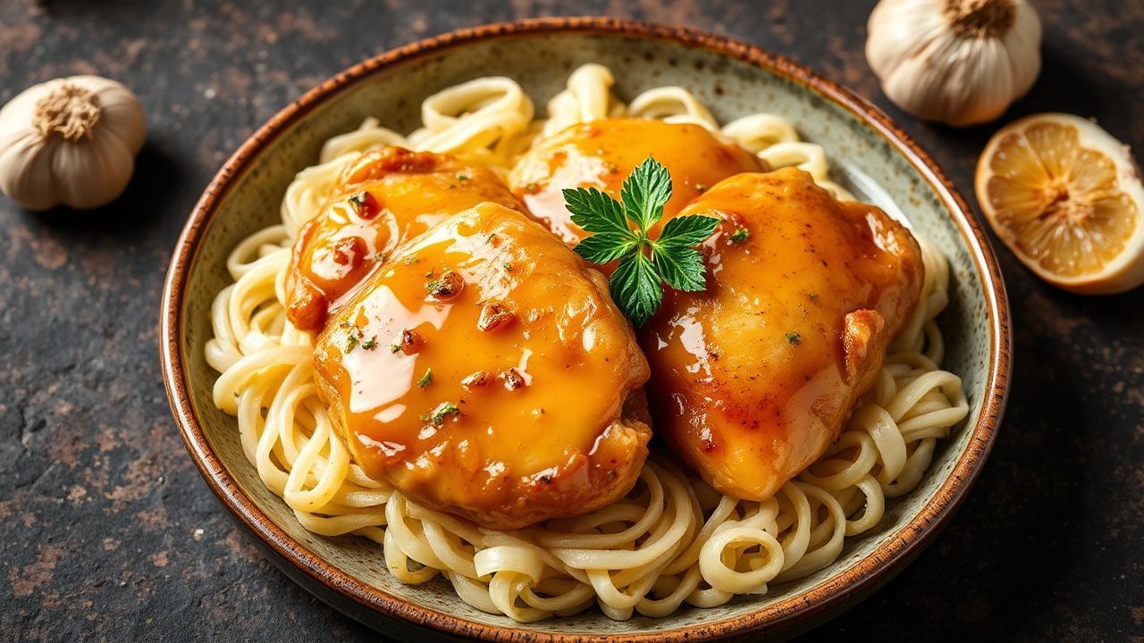 Juicy honey garlic chicken thighs, a sweet and savory delight.