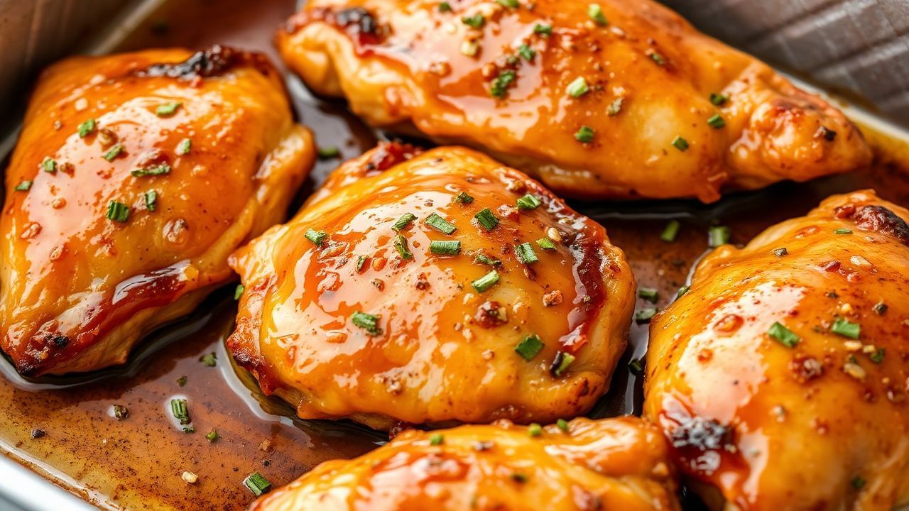 Simple baked honey garlic chicken thighs recipe.