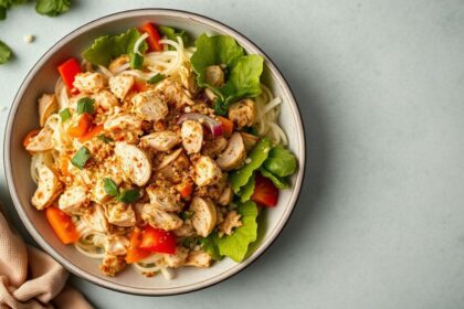 Asian chicken salad: A symphony of textures and flavors.