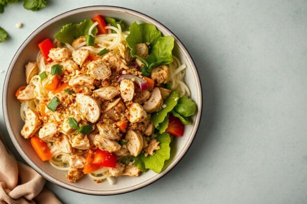 Asian chicken salad: A symphony of textures and flavors.