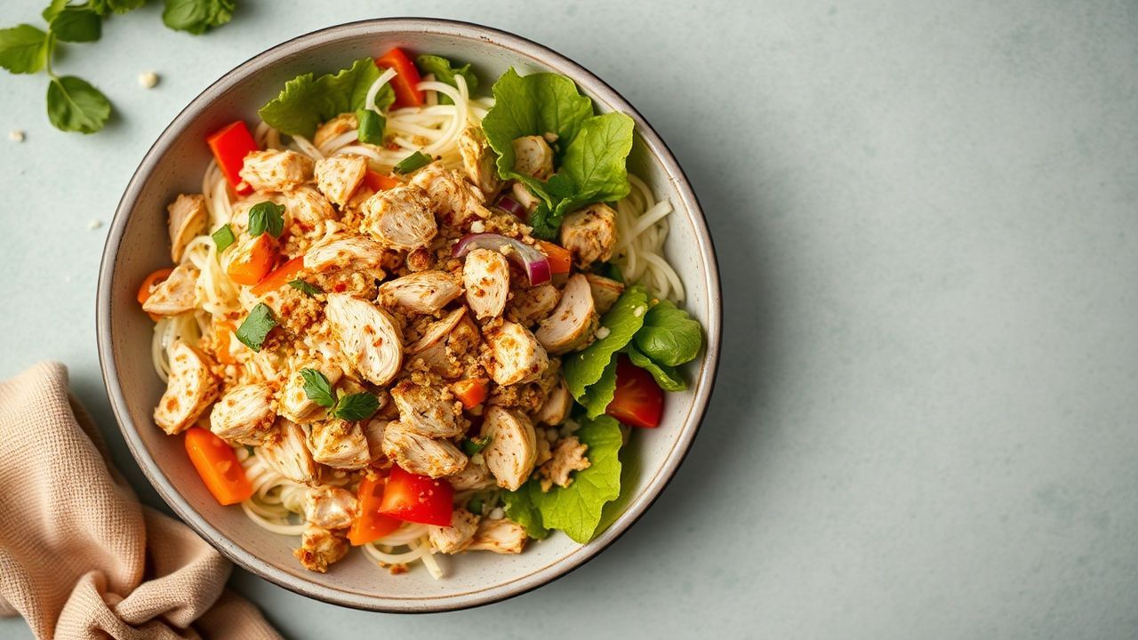 Asian chicken salad: A symphony of textures and flavors.