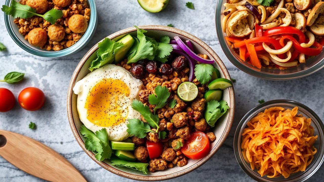 Delicious Middle Eastern meal prep: vibrant spices, healthy ingredients.