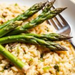 Creamy mushroom asparagus risotto, a comforting weeknight meal.