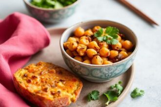 Hearty vegan chickpea curry bake with vibrant spices.