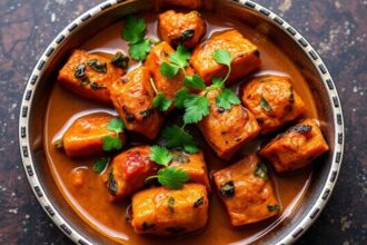 Vibrant vegetable tikka curry, bursting with aromatic spices and rich flavors.