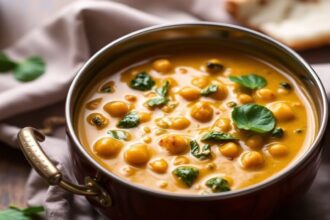 Hearty chickpea curry with spinach, vibrant and flavorful.