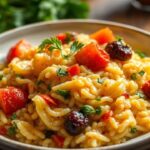 Creamy vegetable risotto dish, a masterclass in dinner plate perfection.