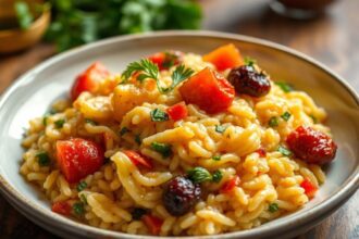 Creamy vegetable risotto dish, a masterclass in dinner plate perfection.