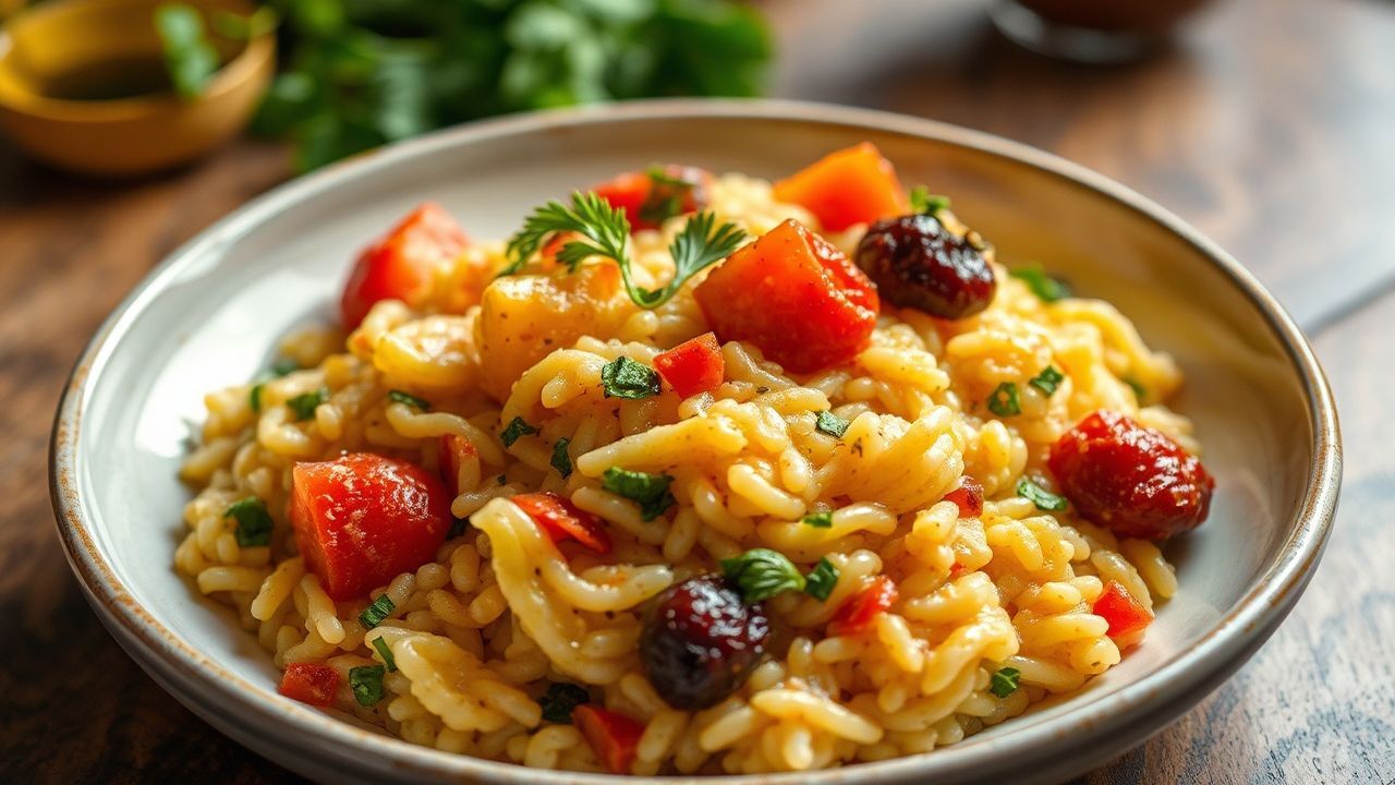 Creamy vegetable risotto dish, a masterclass in dinner plate perfection.