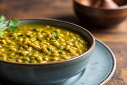 Vibrant green lentil curry, a flavorful taste of India.