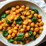 Hearty vegan chickpea curry with spinach, a flavorful and satisfying meal.