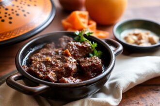 Moroccan slow-cooked beef, rich with spices, promises ultimate flavor.