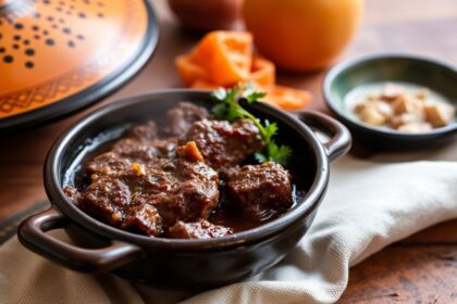 Moroccan slow-cooked beef, rich with spices, promises ultimate flavor.