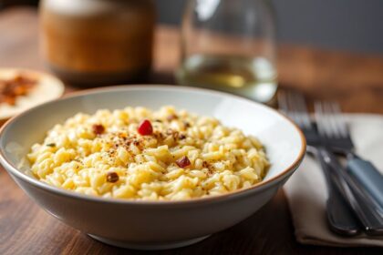 Golden risotto alla Milanese, creamy saffron rice symphony.