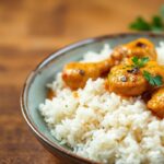 Fragrant curry chicken with fluffy basmati rice, a delicious journey.