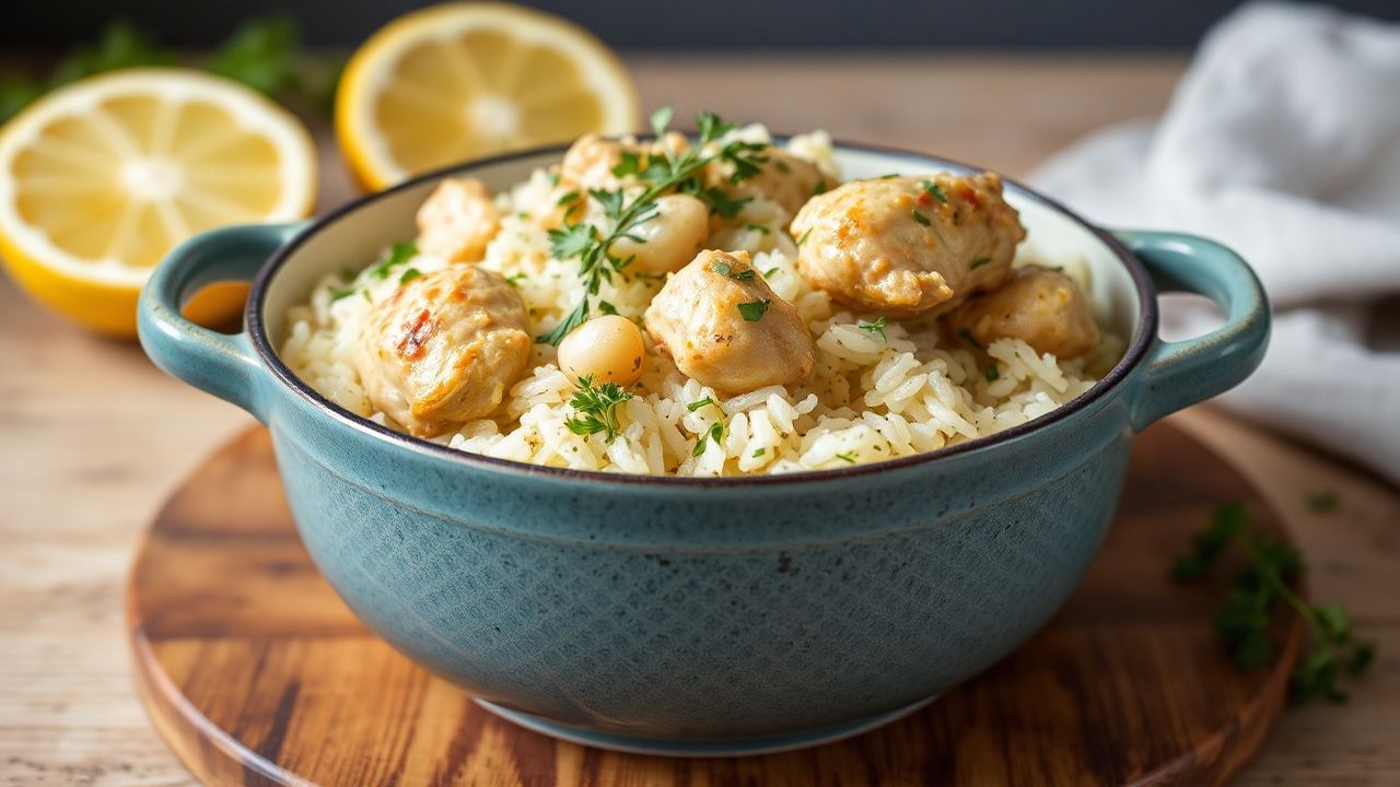 Juicy lemon herb chicken rice in one pot, a simple and flavorful dish.