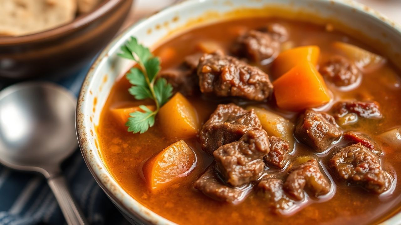 Hearty slow-cooked beef stew, a comforting culinary classic.