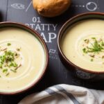 Creamy dairy-free potato leek soup, hearty and delicious.