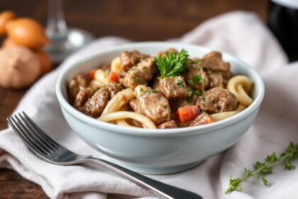 Creamy Stroganoff recipe, rich and flavorful, without the wine.