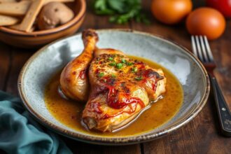 Mouthwatering Basque chicken dish with peppers and olives.
