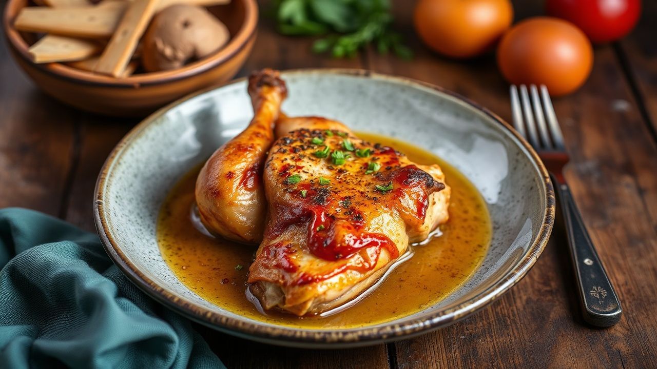 Mouthwatering Basque chicken dish with peppers and olives.