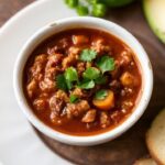 Hearty vegetarian chili in a rustic bowl, a culinary masterpiece.