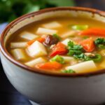 Hearty vegetable soup simmering, promising depth beyond boiled ingredients.