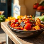 Vibrant ratatouille with sun-kissed Provençal vegetables, a taste of sunshine.
