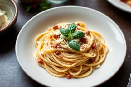 Delicious vegetarian carbonara recipe, no pork needed.