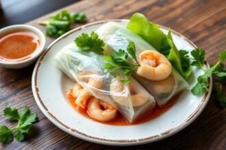 Fresh Vietnamese shrimp spring rolls, bursting with summer flavor.