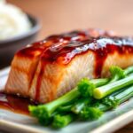 Juicy teriyaki salmon with vibrant glaze, a culinary icon.