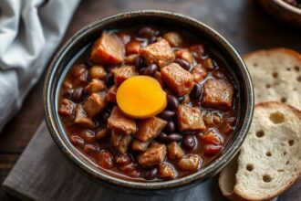 Rich, dark feijoada, a hearty Brazilian stew, simmered with soul.