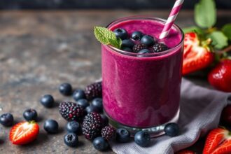 Vibrant acai smoothie artfully crafted for ultimate flavor and function.