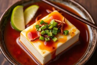 Spicy Japanese Mapo tofu, a vibrant, steaming dish.