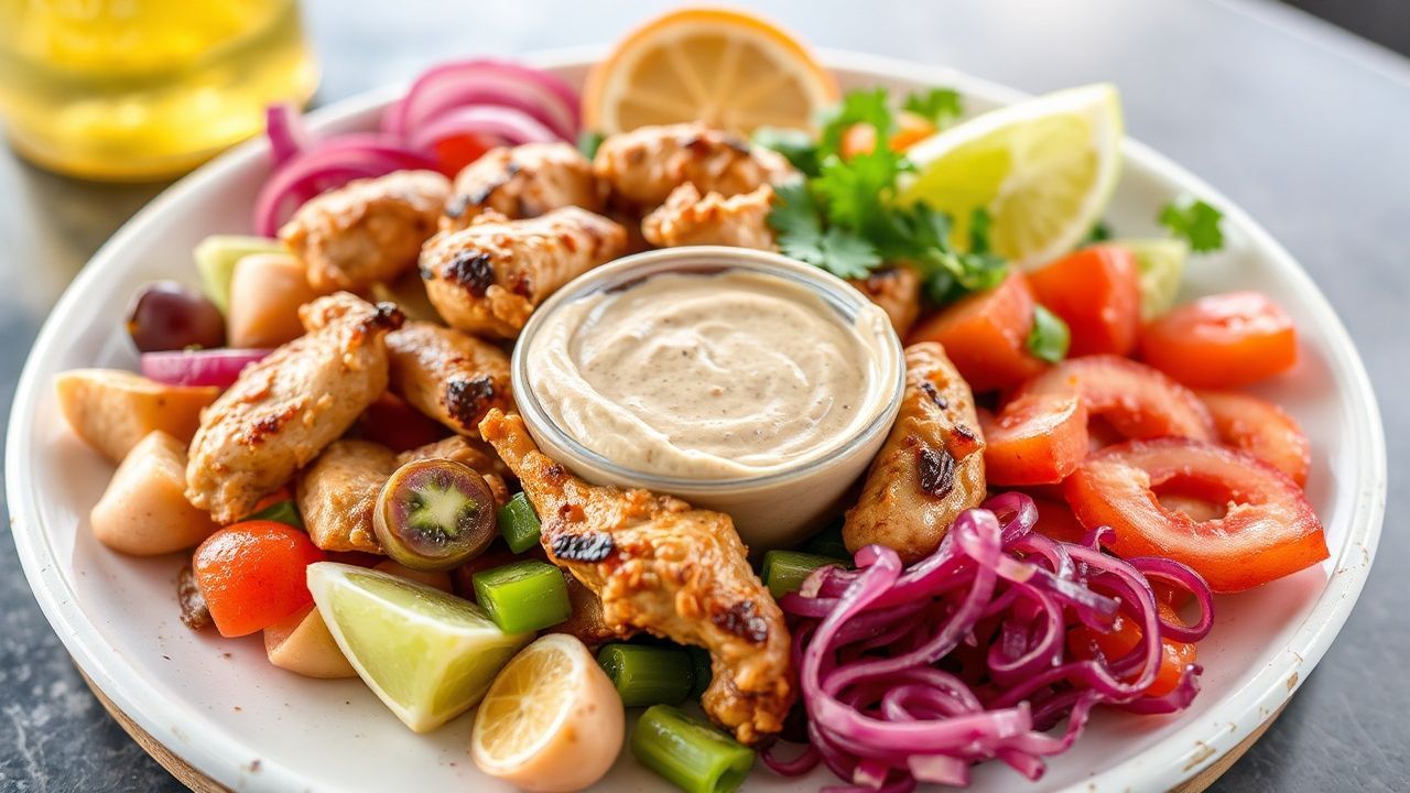 Perfect chicken shawarma platter with tahini sauce, a culinary journey.