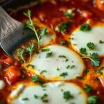 Shakshuka: vibrant Mediterranean masterpiece with feta and herbs.