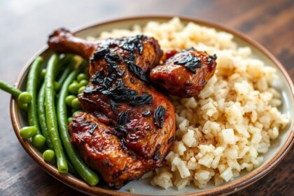Authentic Jamaican jerk chicken with rice and peas, a culinary masterclass.