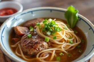 Grilled pork patties and noodles for delicious Bun Cha.
