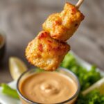 Juicy chicken satay skewers with irresistible peanut sauce glaze.